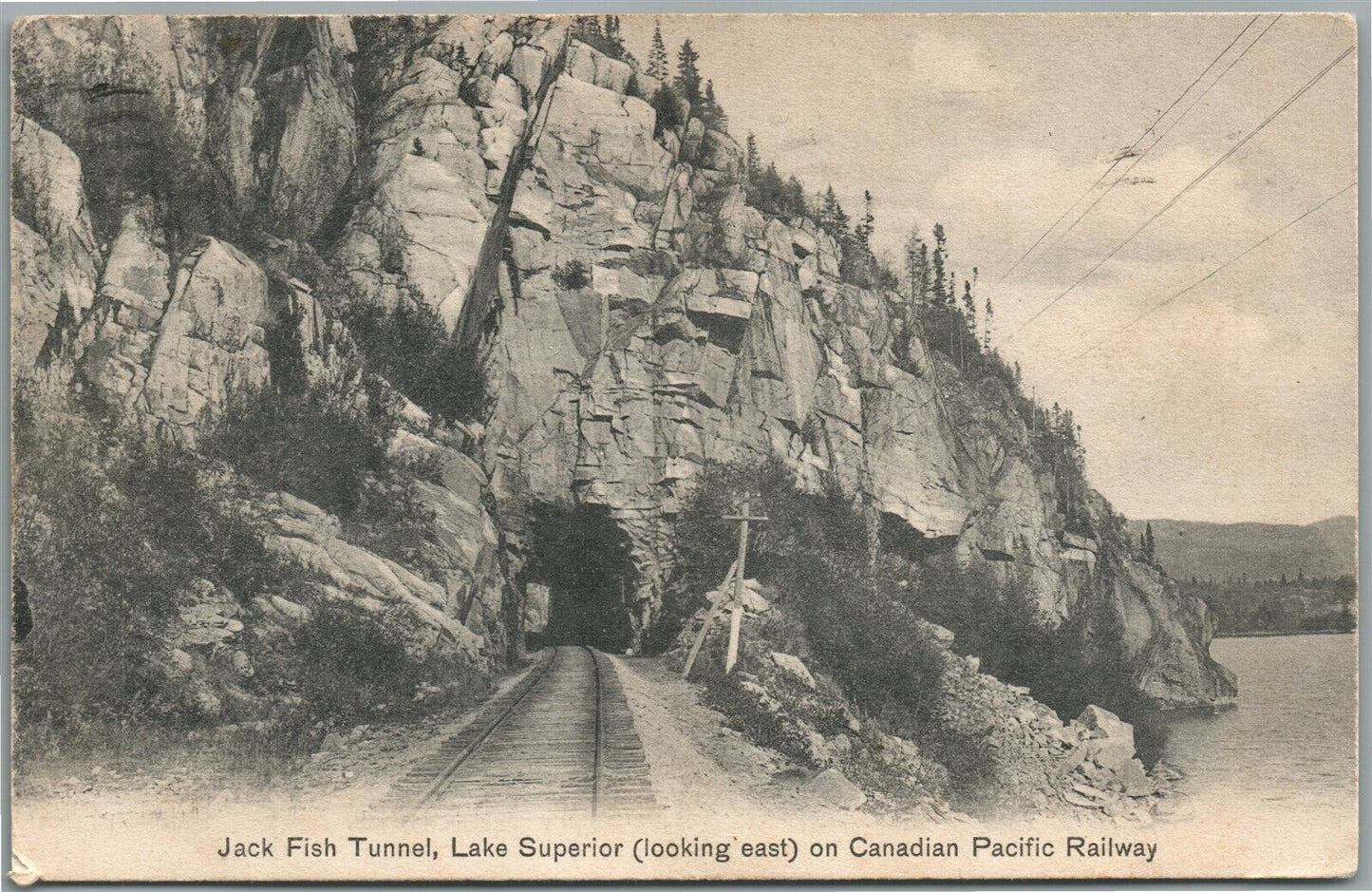 CANADIAN PACIFIC RAILWAY JACK FISH TUNNEL LAKE SUPERIOR ANTIQUE POSTCARD