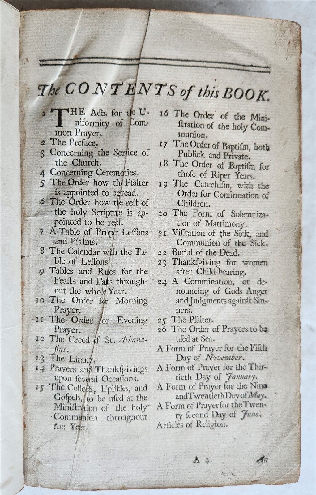 1756 BOOK of COMMON PRAYER w/ PSALTER in ENGLISH antique