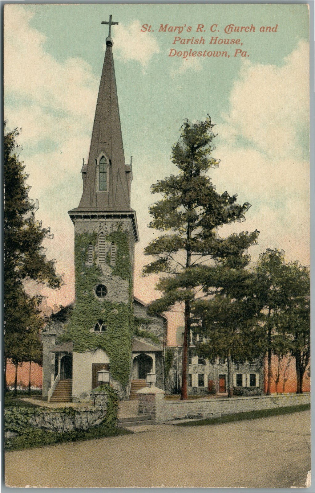 DOYLESTOWN PA ST.MARY'S CHURCH ANTIQUE POSTCARD