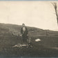 HUNTER w/ DEER AND RIFLE ANTIQUE REAL PHOTO POSTCARD RPPC