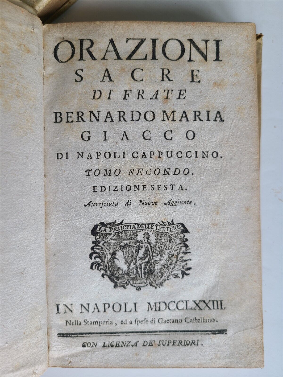 1773 ORAZIONI SACRE CAPPUCCINO BERNARDO MARIA GIACCO antique 2 vellum volumes