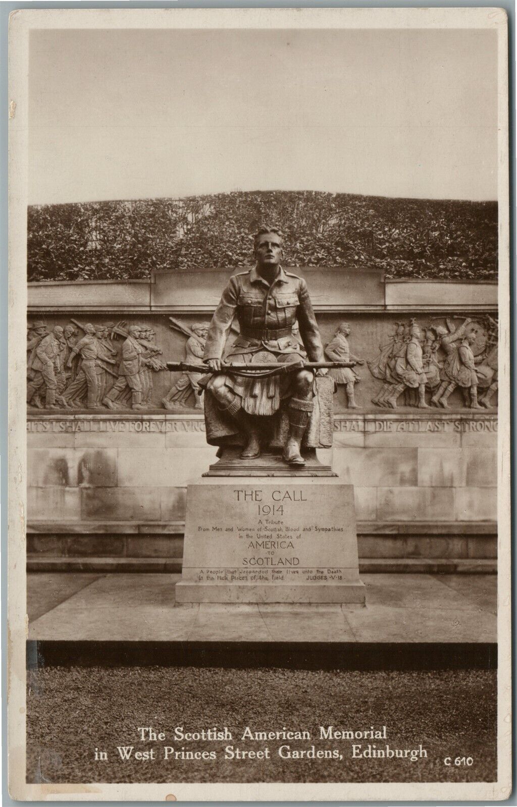 SCOTTISH AMERICAN WWI MEMORIAL in EDINBURGH ANTIQUE REAL PHOTO POSTCARD RPPC