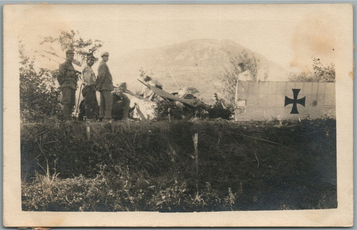 WWI ERA GERMAN AIRPLANE CRUSH ANTIQUE REAL PHOTO POSTCARD RPPC