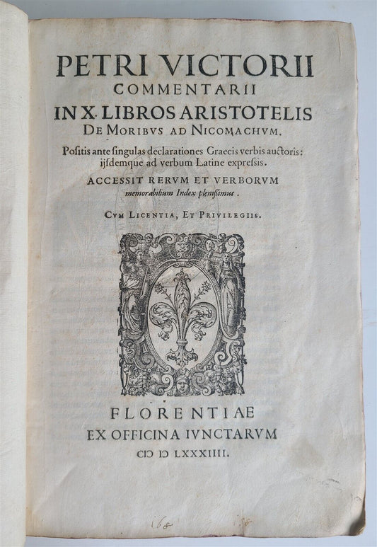 1584 ARISTOTLE COMMENTARIES by Pietro Vettori antique 16th CENTURY FOLIO vellum