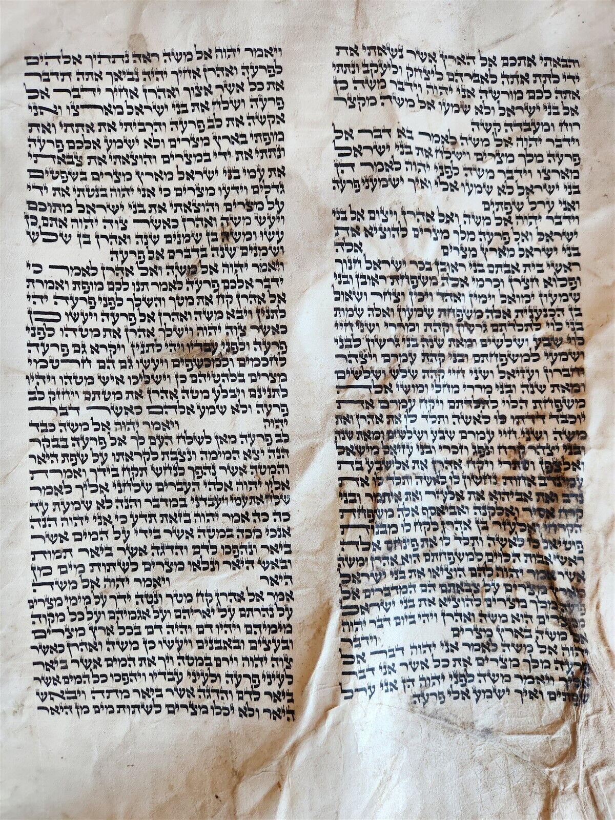 TORAH SCROLL FRAGMENT MANUSCRIPT on VELLUM antique BIBLE EXODUS