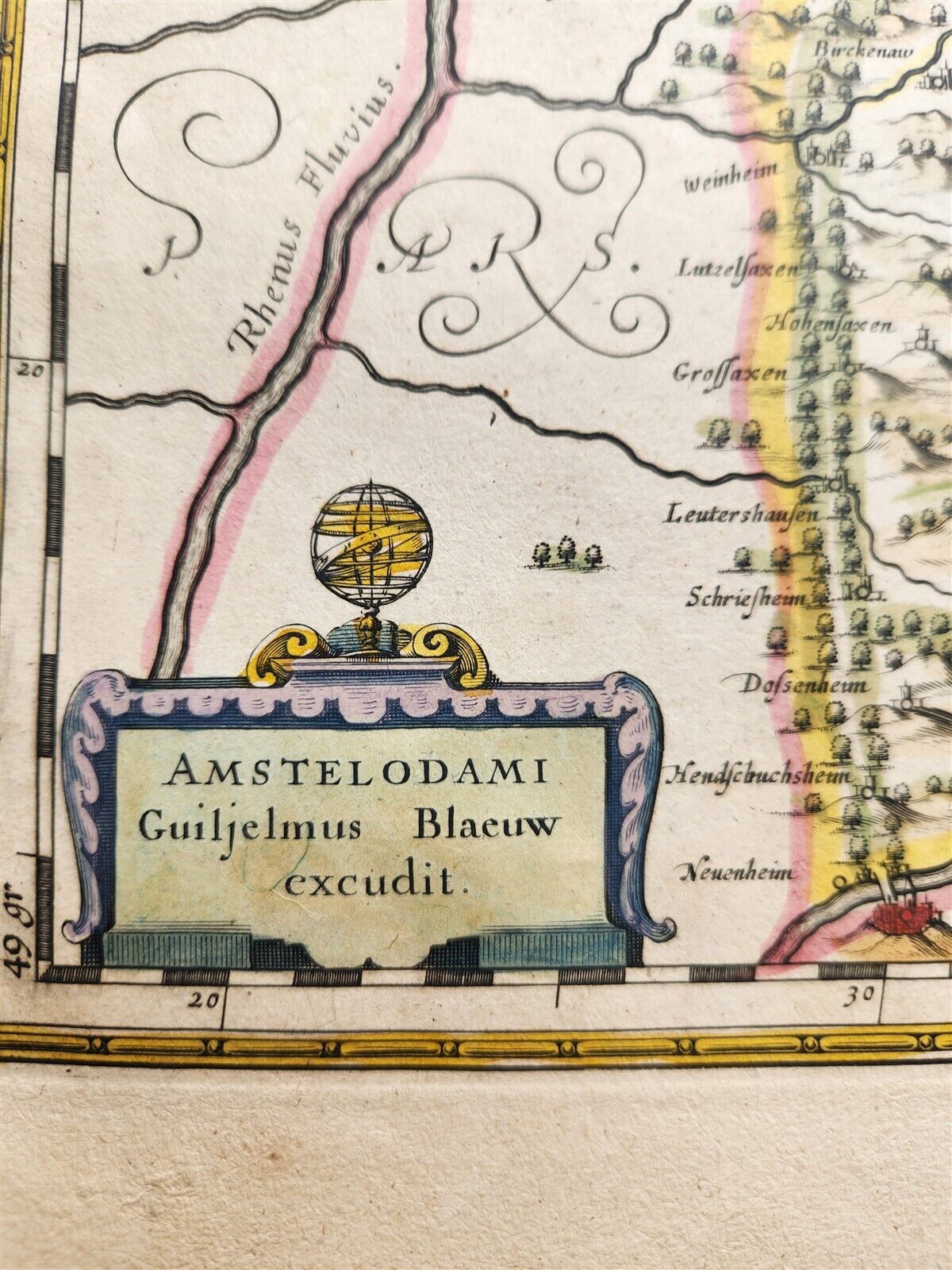 1640 MAP of GERMANY ERBACH by WILLEM BLAEU antique AUTHENTIC hand colored