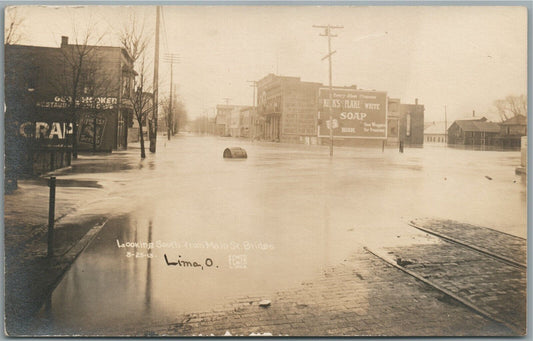 LIMA OH 1913 FLOOD SCENE ANTIQUE REAL PHOTO POSTCARD RPPC