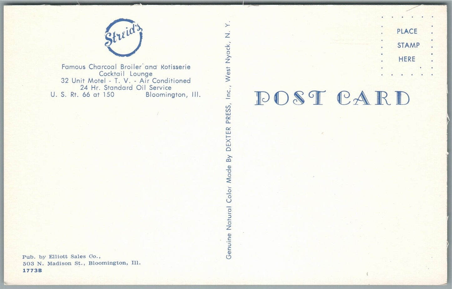 BLOOMINGTON IL GAS STATION STREID'S MOTEL VINTAGE POSTCARD