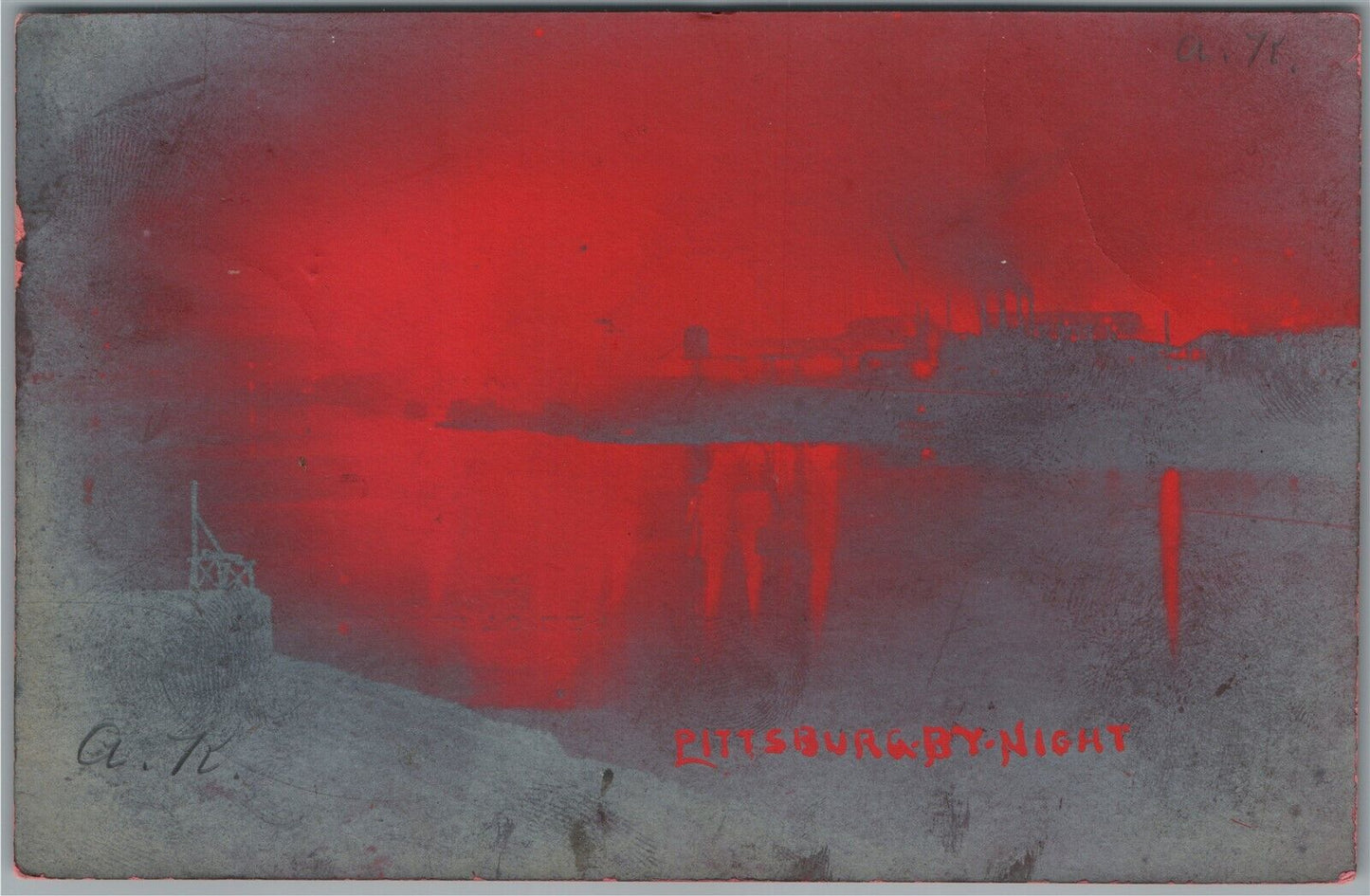 PITTSBURG PA BY NIGHT ANTIQUE POSTCARD