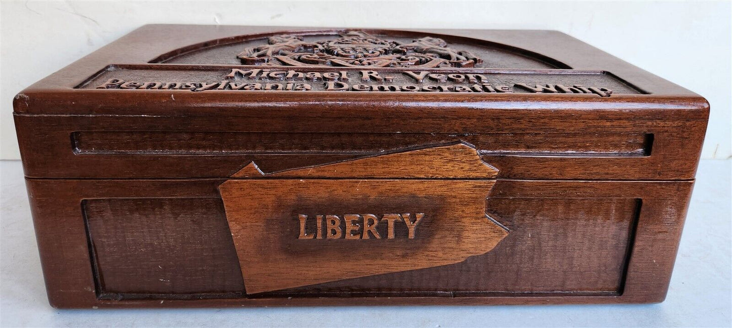 PENNSYLVANIA DEMOCRATIC WHIP MICHAEL R. VEON UNIQUE HAND CARVED WOODEN HUMIDOR