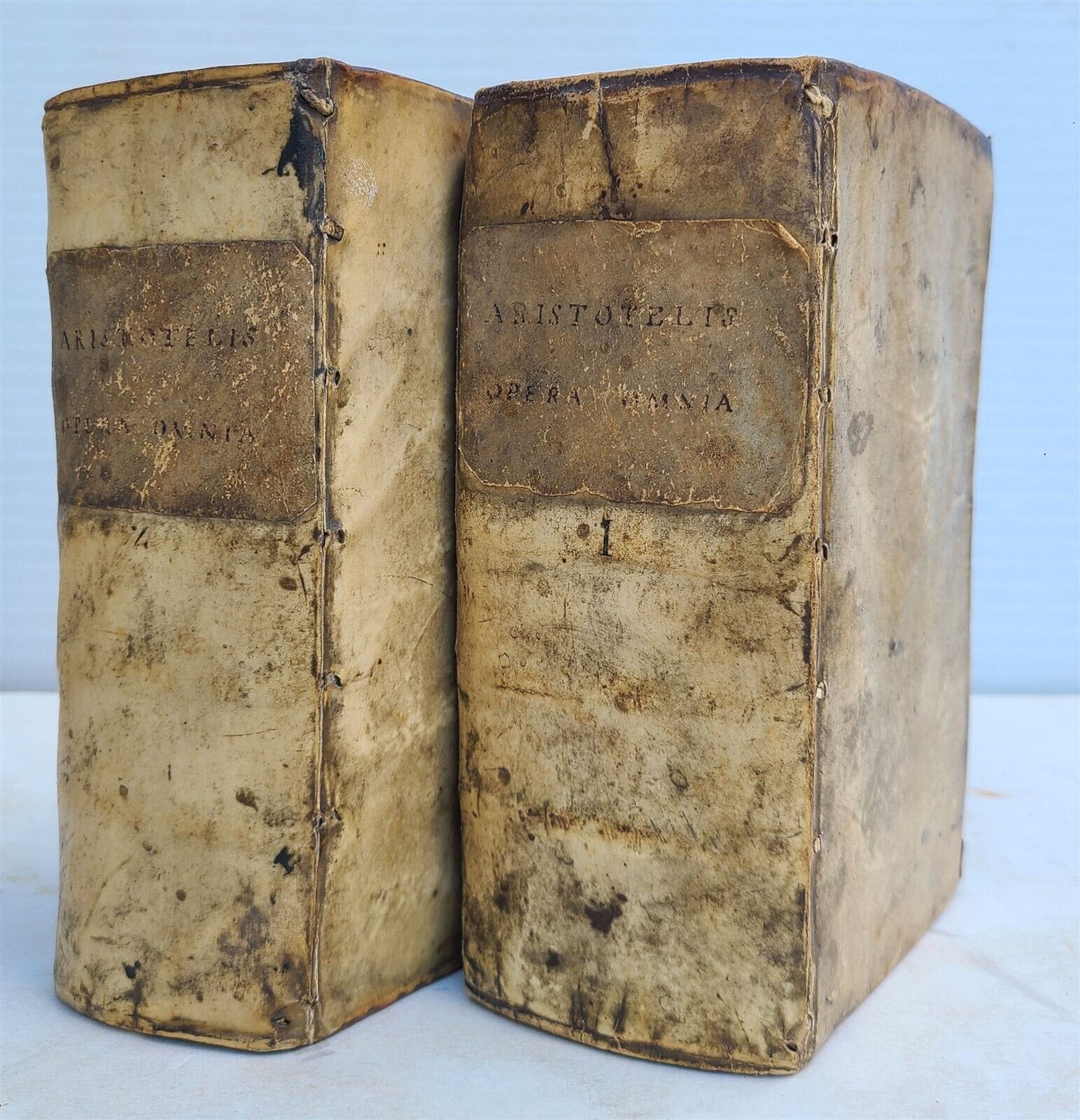 1597 ARISTOTLE 2 VOLUMES 16th CENTURY antique VELLUM BOUND in GREEK & LATIN