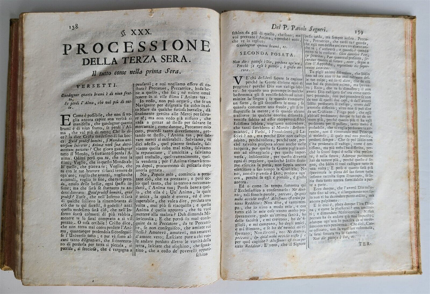 1765 QUARESIMALE DEL PADRE PAOLO SEGNERI antique VELLUM BOUND in Italian