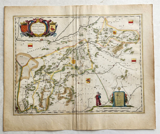 1640 MAP of GERMANY BENTHEIM & STEINFURT by WILLEM BLAEU antique AUTHENTIC