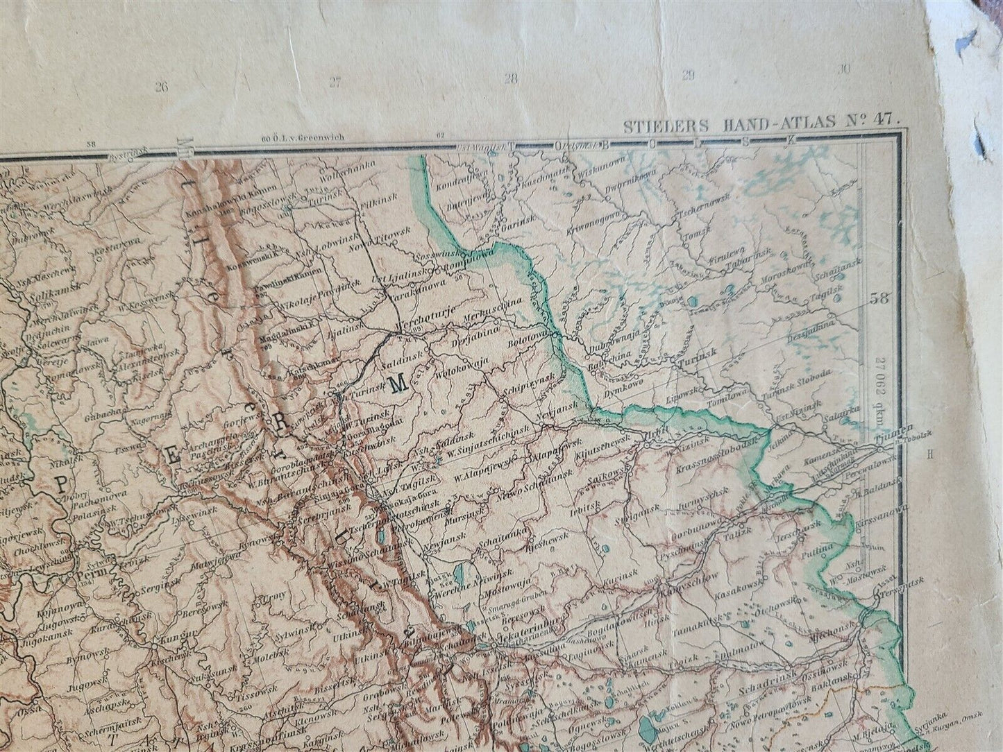 1912 GERMAN MAP of RUSSIA ANTIQUE size 16 by 35" ORIGINAL pre-WWI