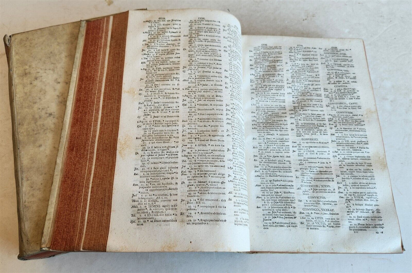 1751 BIBLE CONCORDANCE 2 VOLUMES antique VELLUM BOUND MASSIVE FOLIO