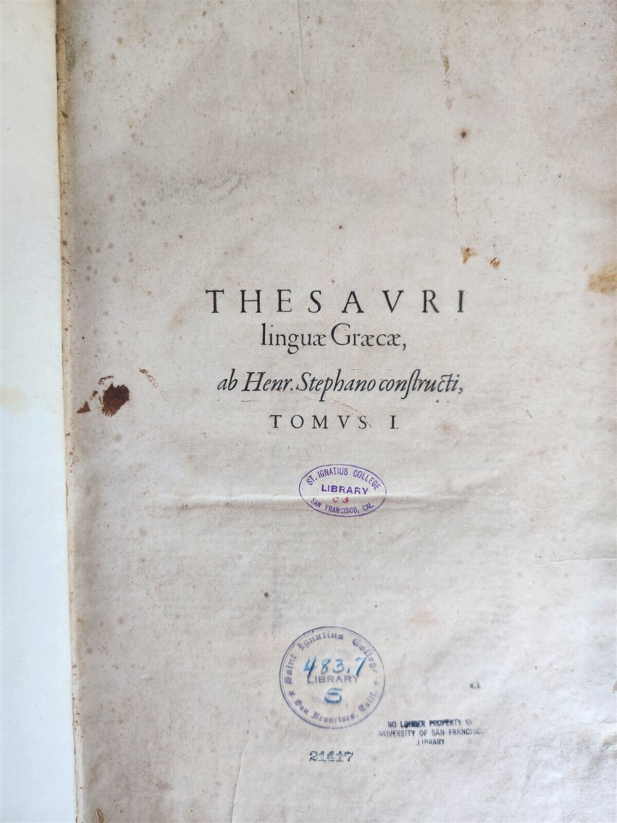 1572 HENRI ESTIENNE GREEK DICTIONARY 5 FOLIO VOLUMES Thesaurus Graecae antique