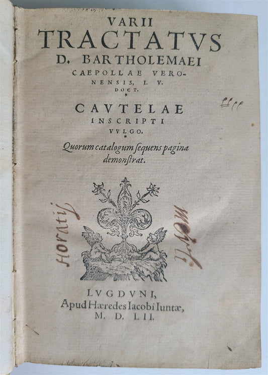 1552 LAW BOOK antique Varii Tractatus D. Bartholemaei Caepollae Veronensis 16 c.