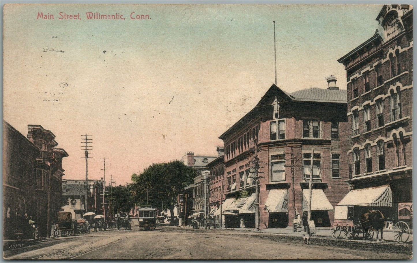 WILLIMANTIC CT MAIN STREET 1907 ANTIQUE POSTCARD