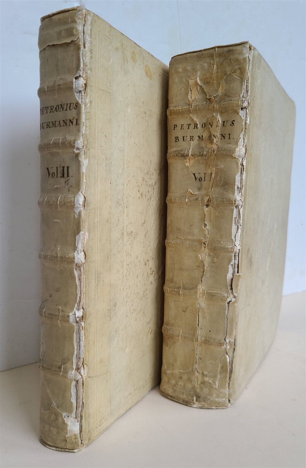 1743 SATYRICON by PETRONIUS antique 2 VOLUMES VELLUM BINDING