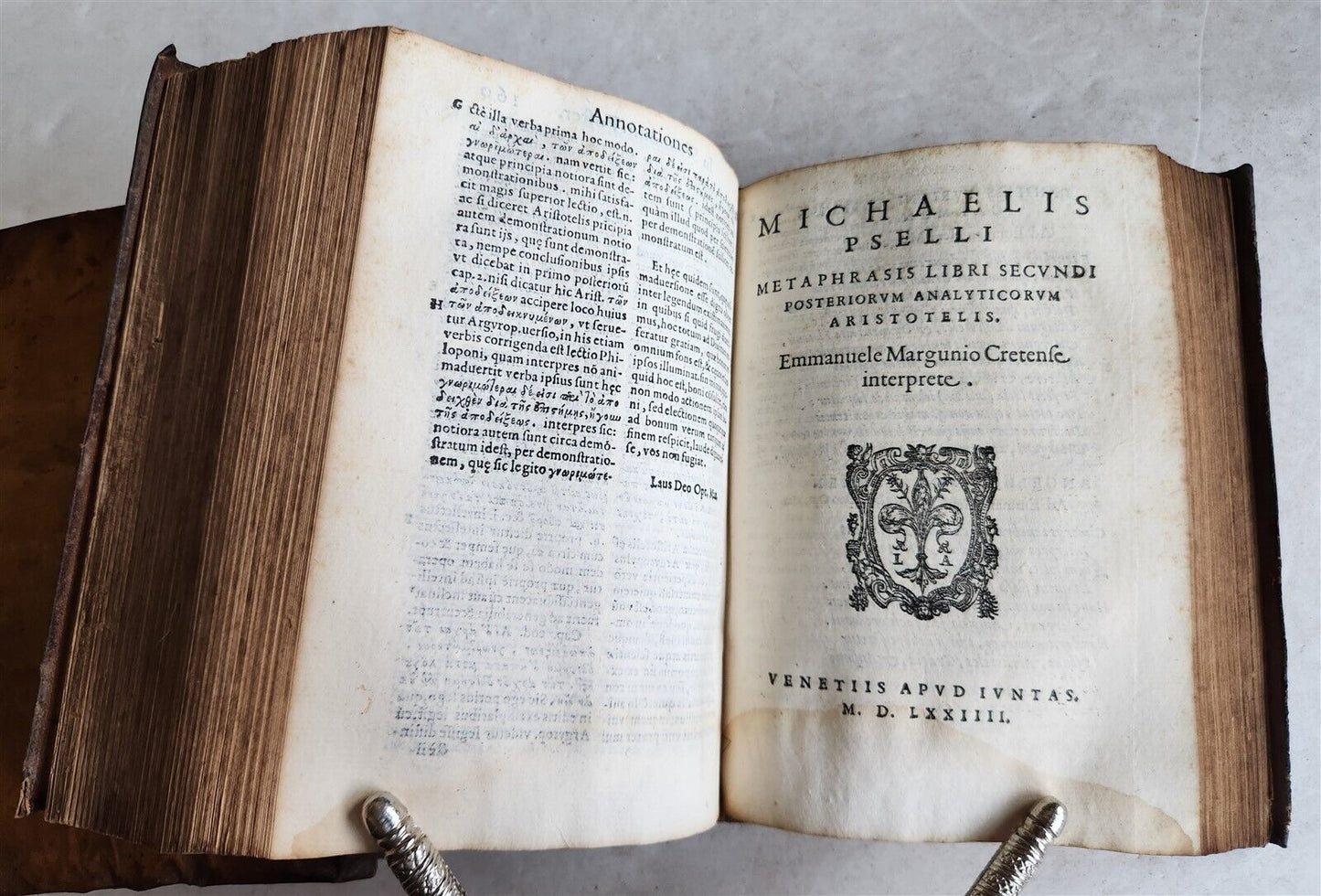 1574 ARISTOTLE 6 VOLS SET ILLUSTRATED antique VELLUM BINDINGS MANUSCRIPT SPINES