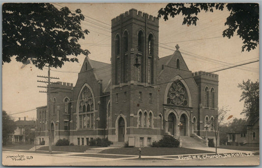DE KALB IL FIRST M.E. CHURCH ANTIQUE REAL PHOTO POSTCARD RPPC