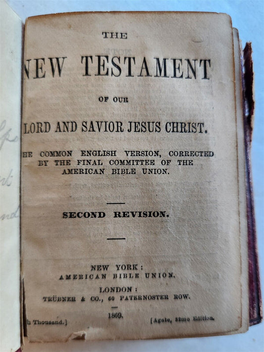 1860 BIBLE in ENGLISH CIVIL WAR ERA antique AMERICANA New Testament