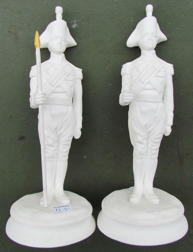 PAIR OF VINTAGE UNGLAZED PORCELAIN FIGURINES MILITARY SOLDIER IN UNIFORM