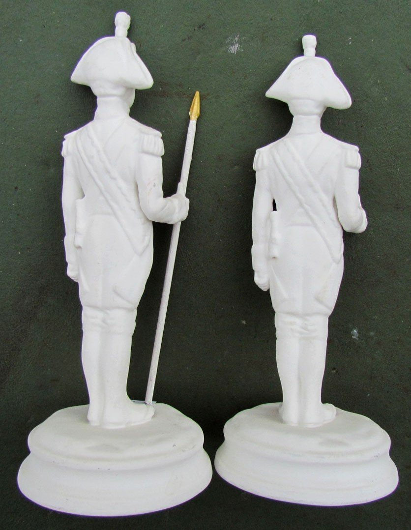 PAIR OF VINTAGE UNGLAZED PORCELAIN FIGURINES MILITARY SOLDIER IN UNIFORM