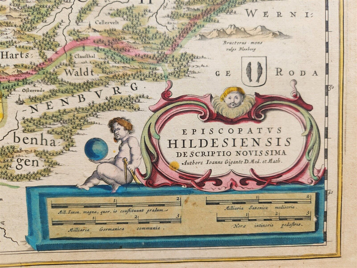 1640 MAP of GERMANY HILDESHEIM by WILLEM BLAEU antique AUTHENTIC hand colored