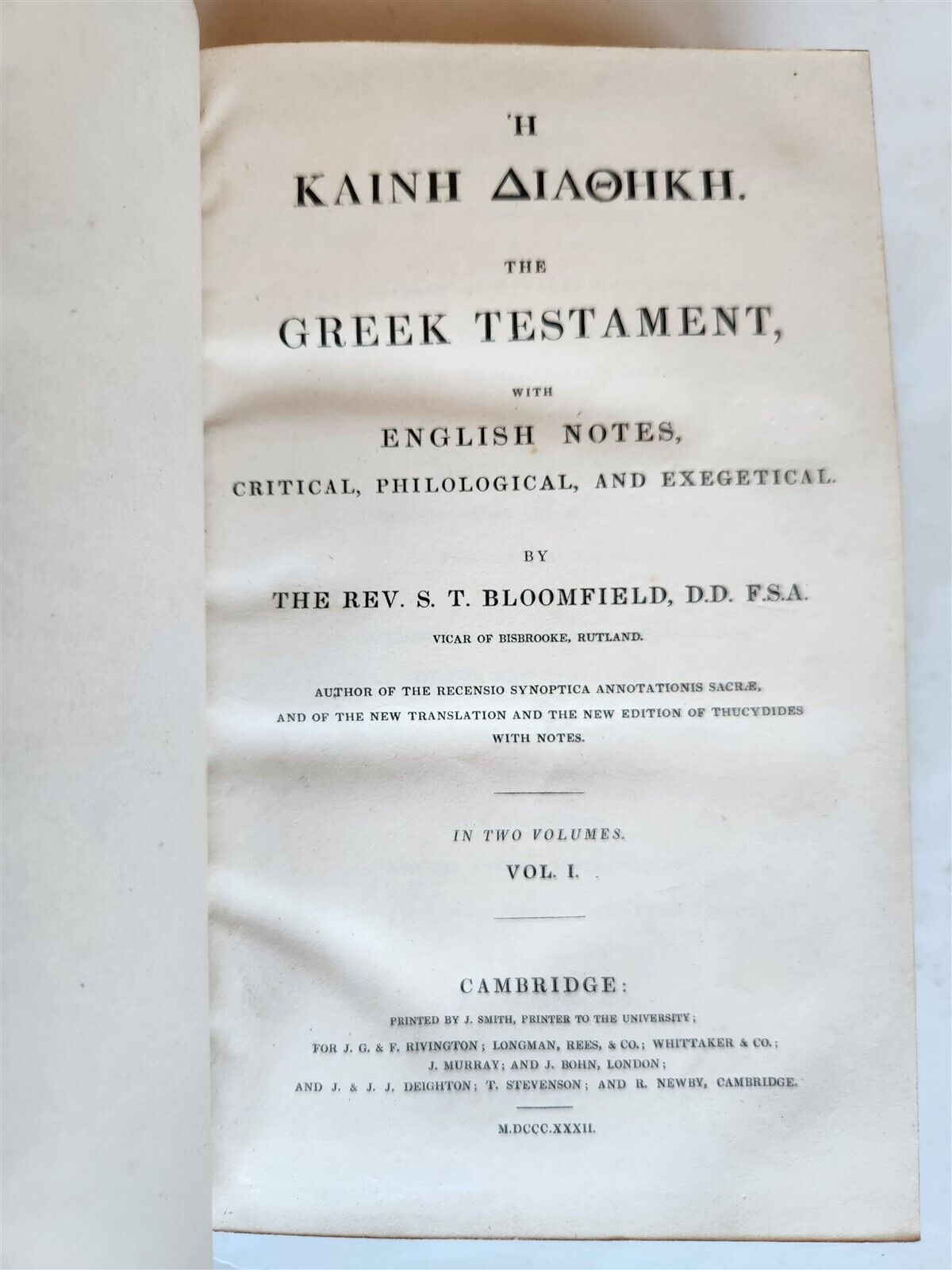 1832 BIBLE in GREEK & ENGLISH 2 VOLUMES antique