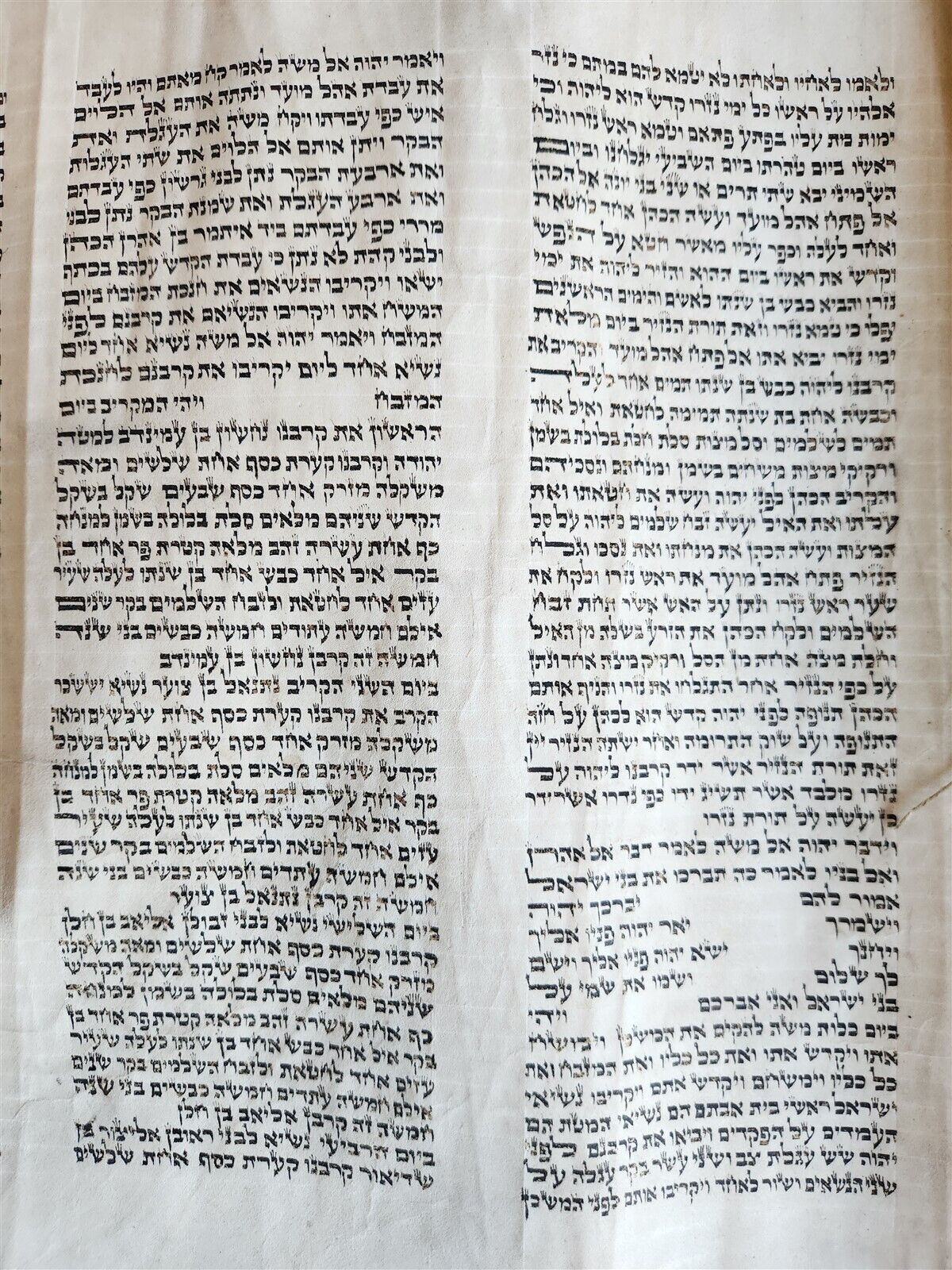 TORAH SCROLL FRAGMENT MANUSCRIPT on VELLUM antique BIBLE NUMBERS 4:39-15:16