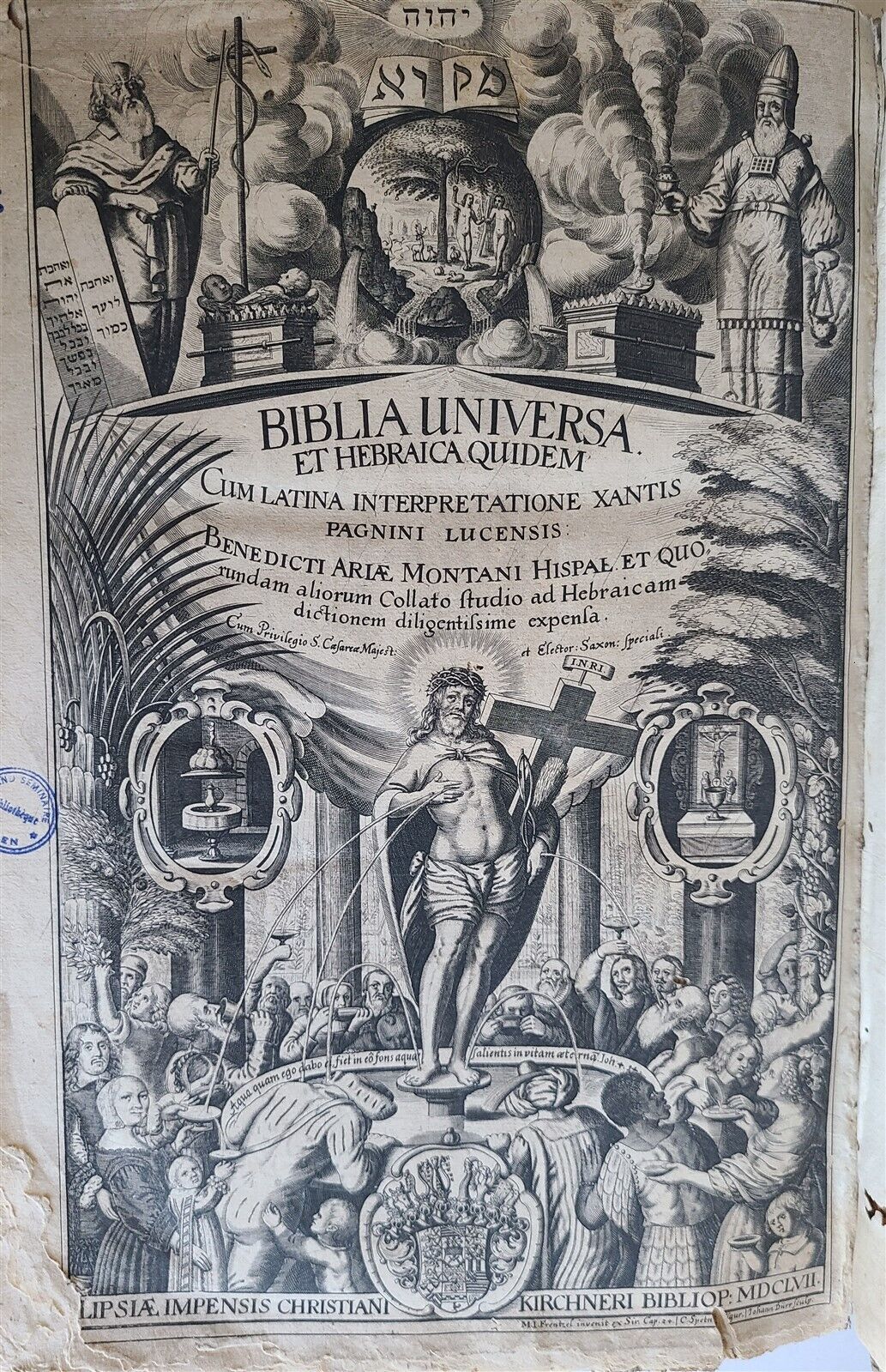 1657 BIBLE in HEBREW & GREEK antique MASSIVE FOLIO PIGSKIN OLD & NEW TESTAMENT