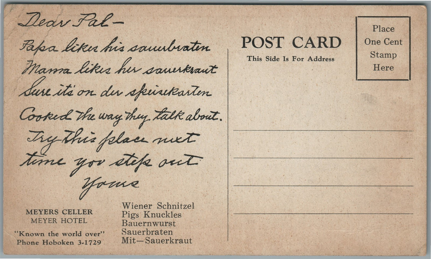 HOBOKEN NJ BAVARIAN YODELERS MEYERS CELLAR ADVERTISING ANTIQUE POSTCARD