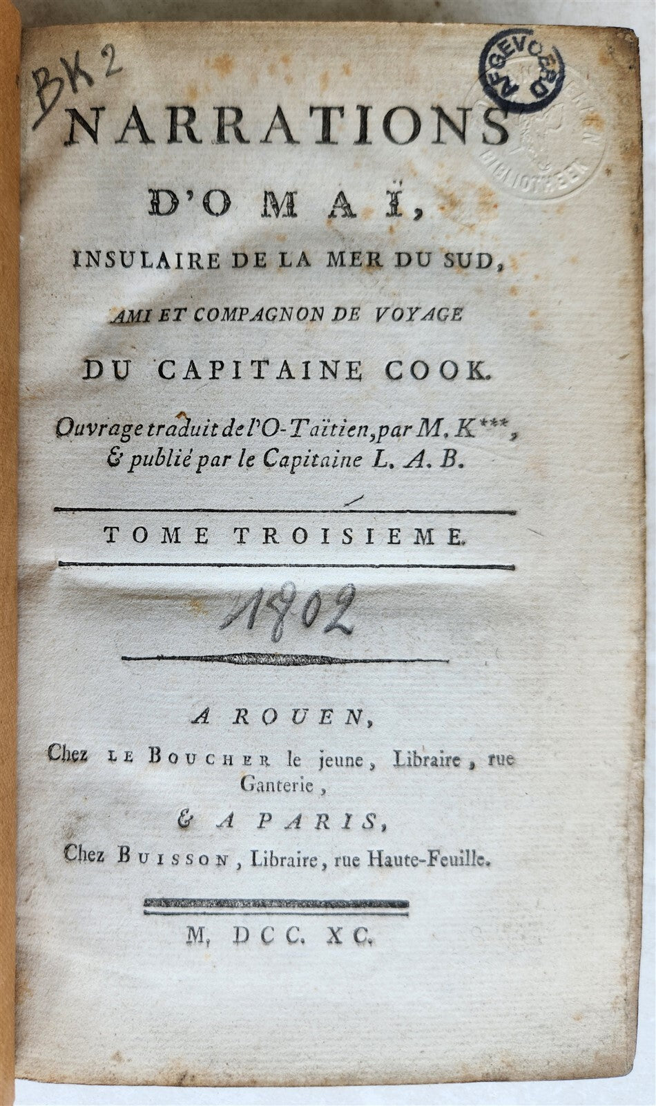 1790 TRAVELS of CAPTAIN JAMES COOK 4 VOLUMES SET antique in FRENCH