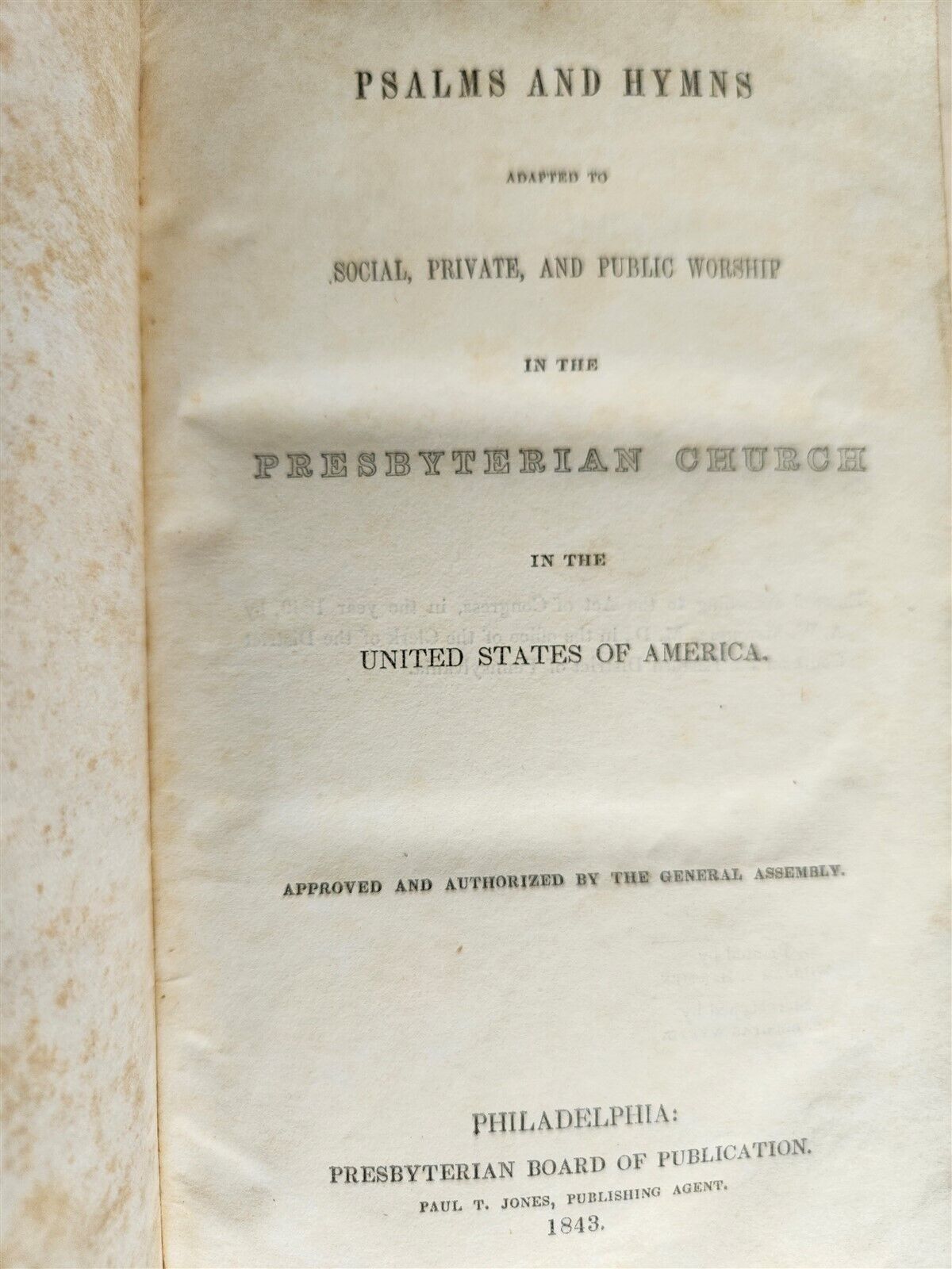 1843 PSALMS & HYMNS in PREBYTERIAN CHURCH in USA antique PHILADELPHIA