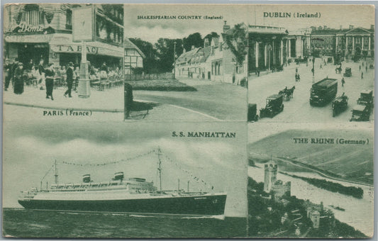 SS MANHATTAN LEVIATHAN PRESIDENT ROOSEVELT SHIPS ADVERTISING ANTIQUE POSTCARD