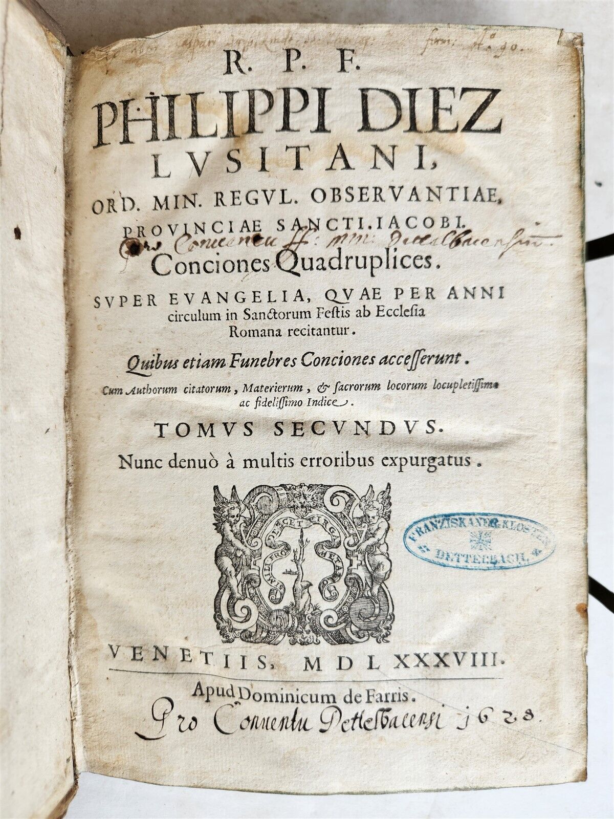 1588 SERMONS of PORTUGUESE THEOLOGIAN F. DIAZ 2 VOLUMES antique PIGSKIN BINDING