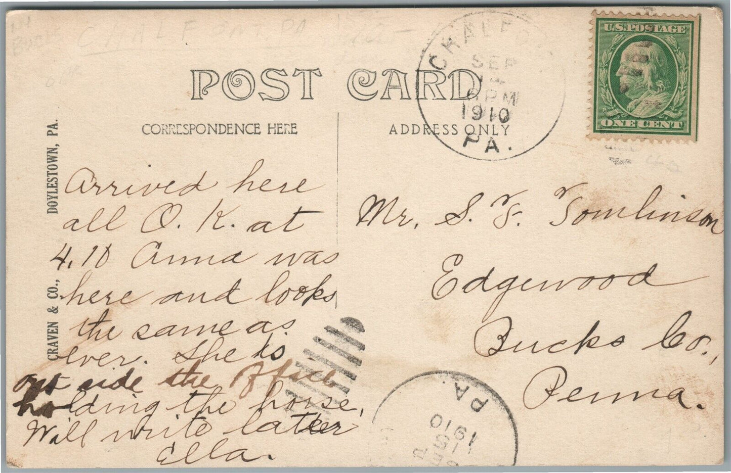 CHALFONT PA STREET SCENE ANTIQUE REAL PHOTO POSTCARD RPPC