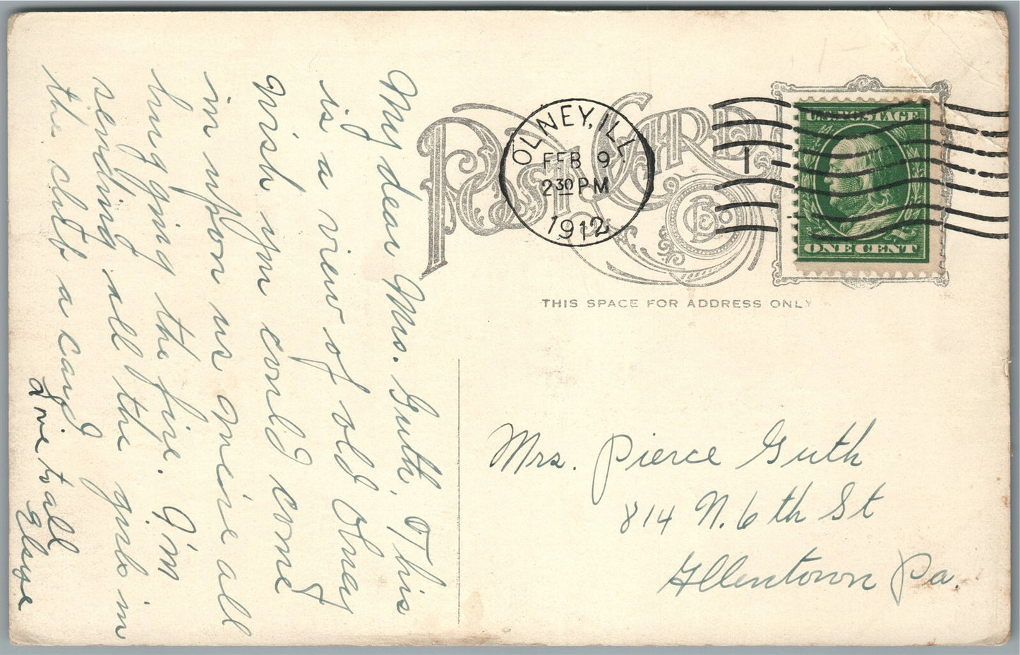 OLNEY IL BIRDS EYE VIEW ANTIQUE POSTCARD