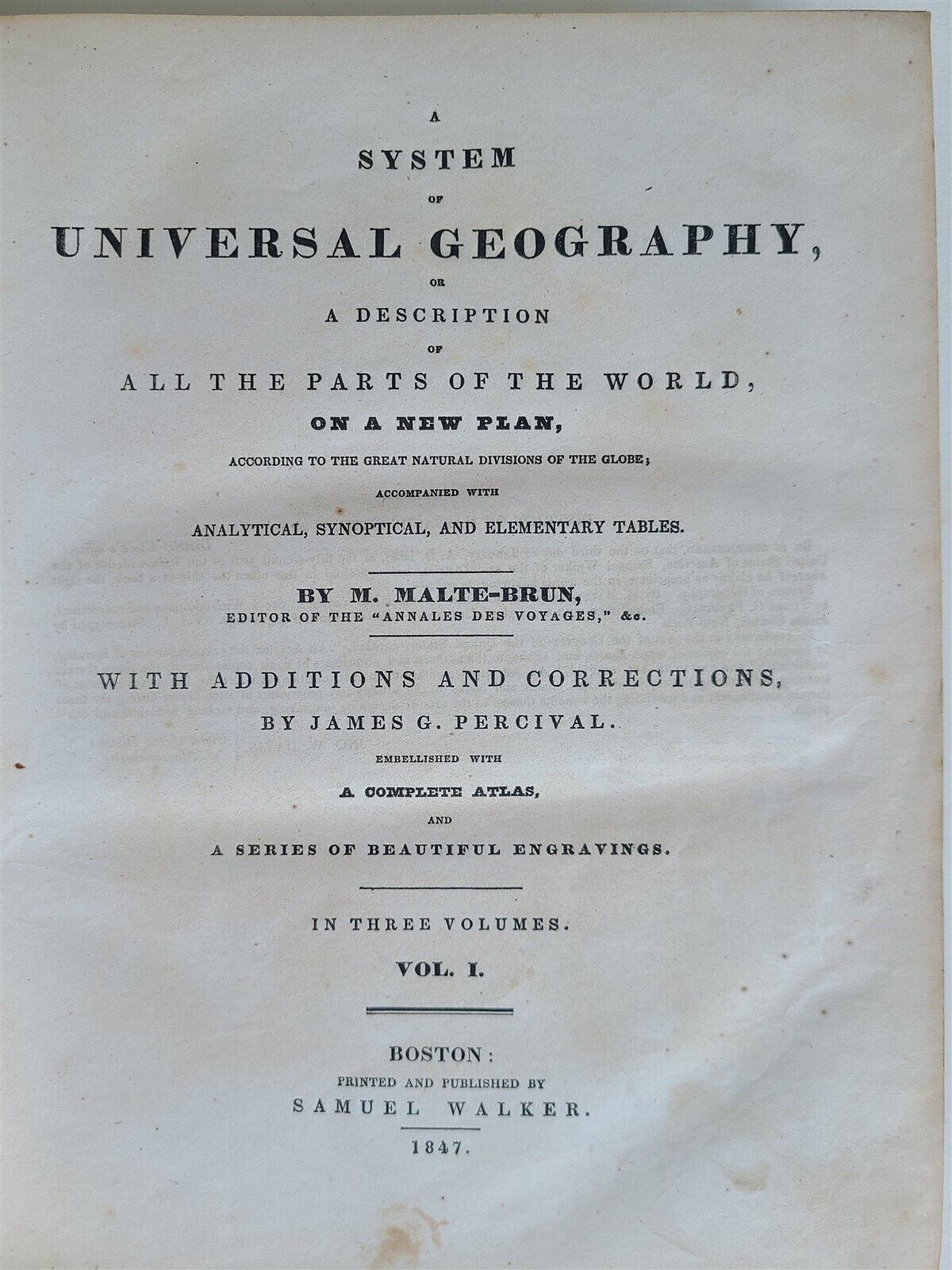 1847 SYSTEM of UNIVERSAL GEOGRAPHY by S. WALKER Vol.I antique ILLUSTRATED FOLIO