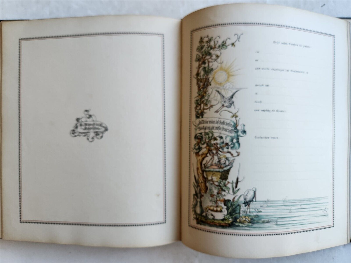 1890 FAMILY CHRONICLE w/ AMAZING BLIND-STAMPED LEATHER BINDING antique