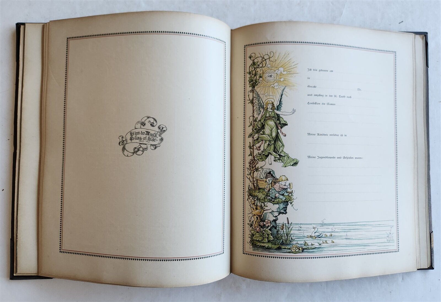 1890 FAMILY CHRONICLE w/ AMAZING BLIND-STAMPED LEATHER BINDING antique