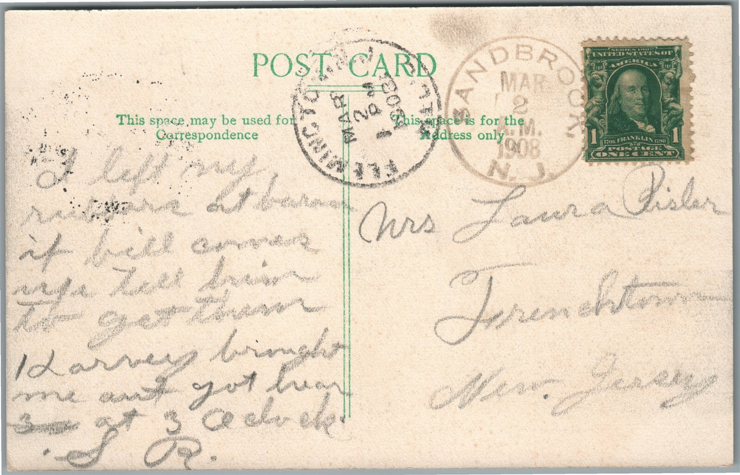 SAND BROOK NJ DUNKARD CHURCH ANTIQUE POSTCARD