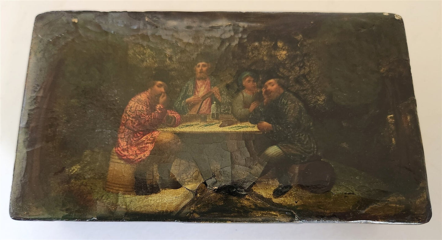 RUSSIAN 19th century antique LACQUER BOX LUKUTIN MANUFACTURE large TAVERN SCENE