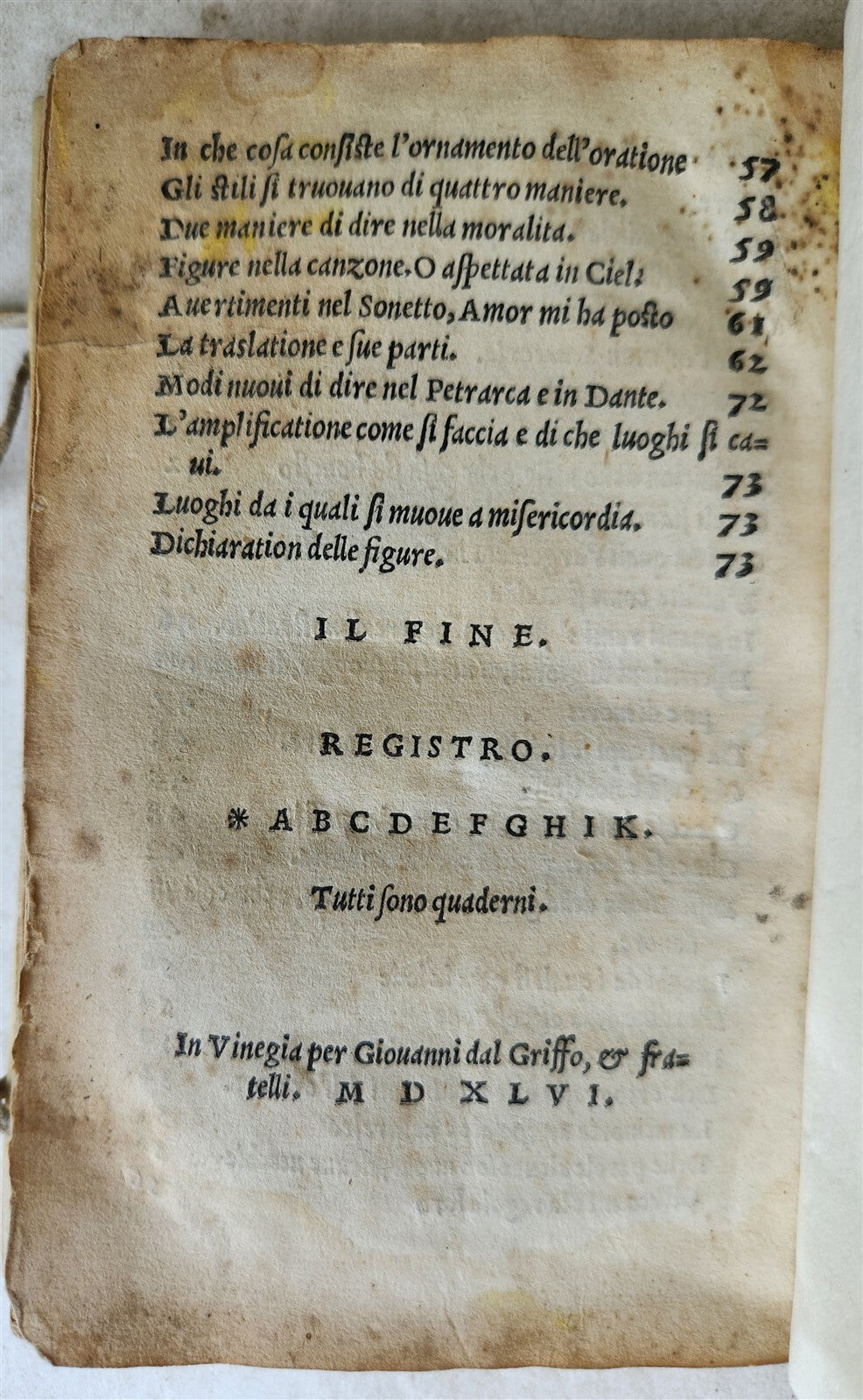 1546 ART of ORATORY by FRANCESCO SANSOVINO antique 16th CENTURY in Italian