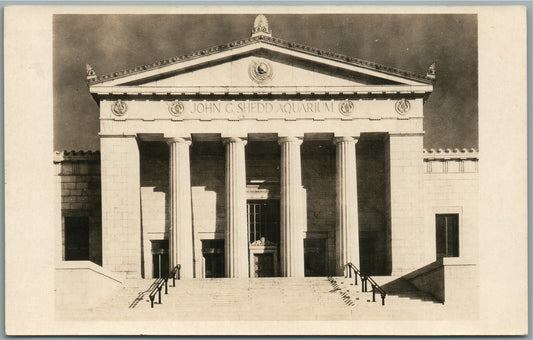 GRANT PARK CHICAGO IL JOHN SHEDD AQUARIUM VINTAGE REAL PHOTO POSTCARD RPPC