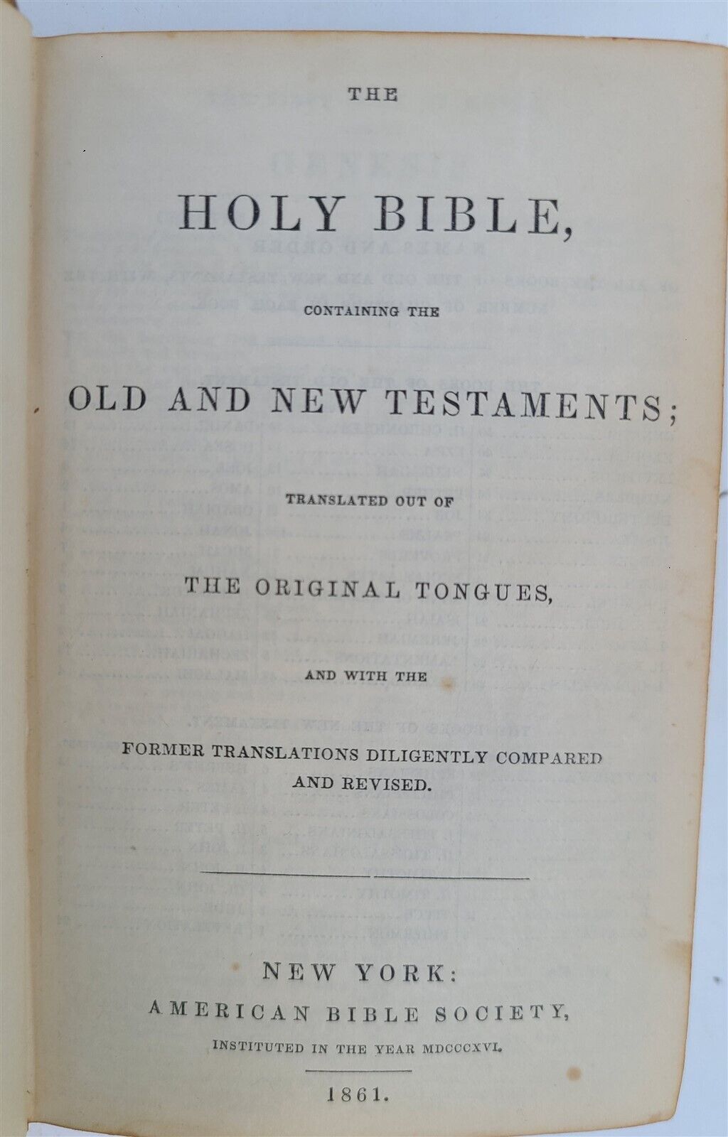 1861 BIBLE in ENGLISH OLD & NEW TESTAMENT antique AMERICANA NY CIVIL WAR ERA