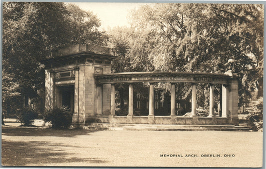 OBERLIN OH MEMORIAL ARCH ANTIQUE REAL PHOTO POSTCARD RPPC