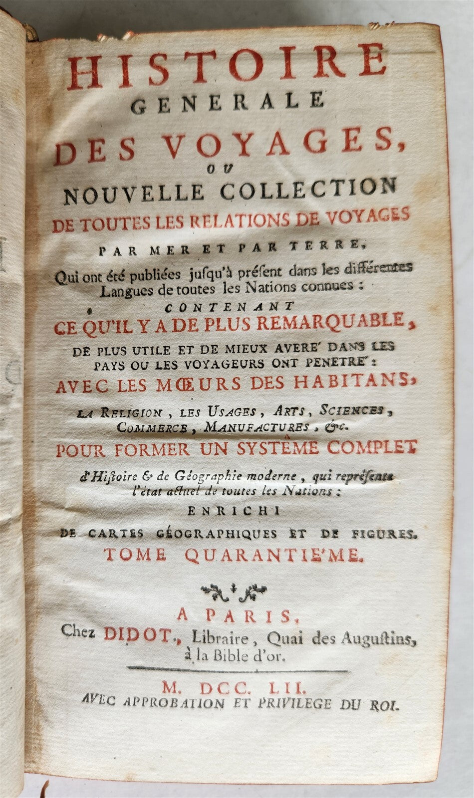 1752 HISTOIRE des VOYAGES illustrated TRAVELS to JAPAN vol. 40 antique