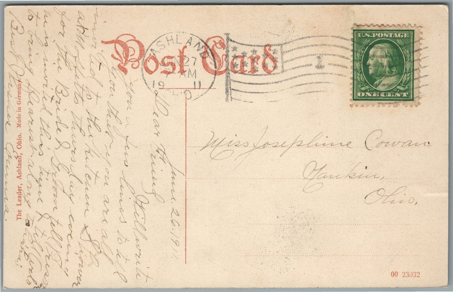 ASHLAND OH CENTER STREET ANTIQUE POSTCARD